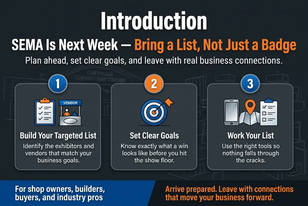 SEMA guide: bring a vendor list, not just a badge